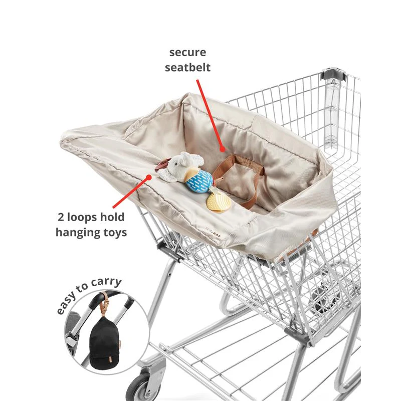Skip Hop Baby Shopping Cart Cover & Baby High Chair Cover 2-in-1 with Secure Seatbelt, Oat - Image 2