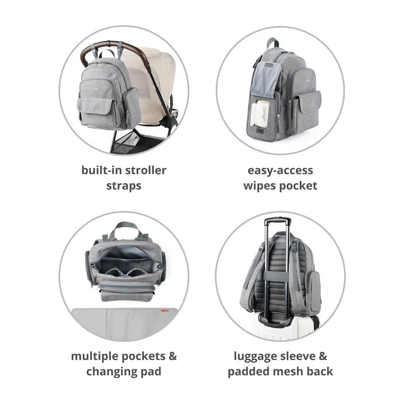Skip Hop Luna Diaper Bag Backpack with Portable Changing Pad, Heather Grey - Image 3
