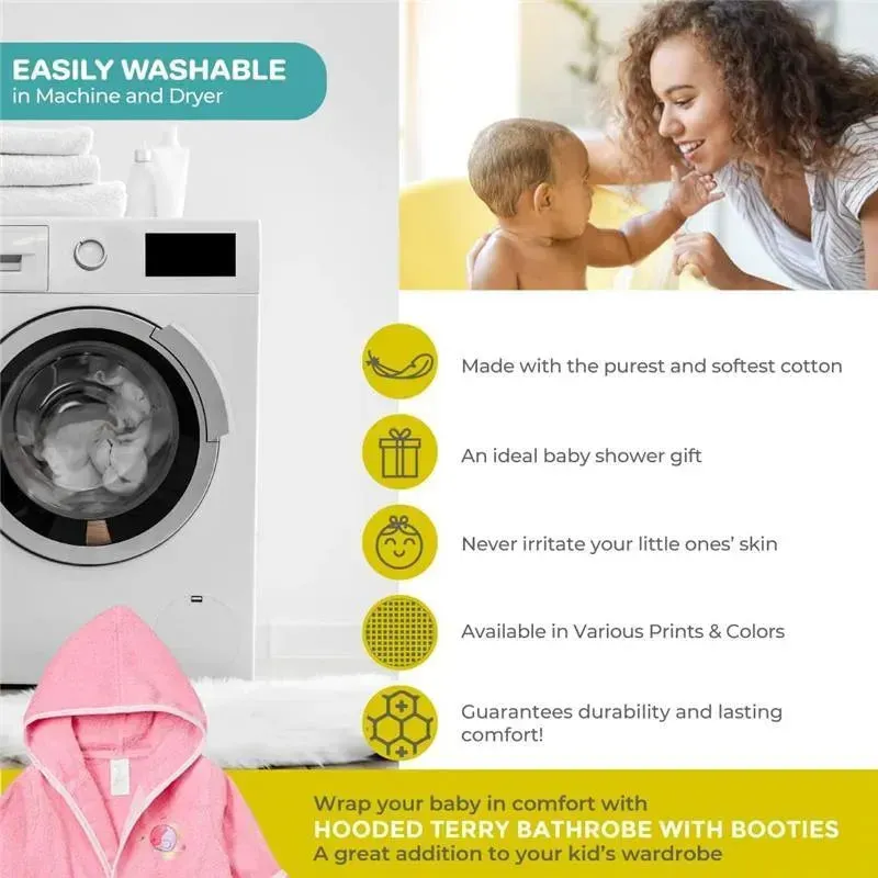 Spasilk - 100% Cotton Hooded Terry Bathrobe with Booties Baby One Size Gifts, Pink Fish - Image 2