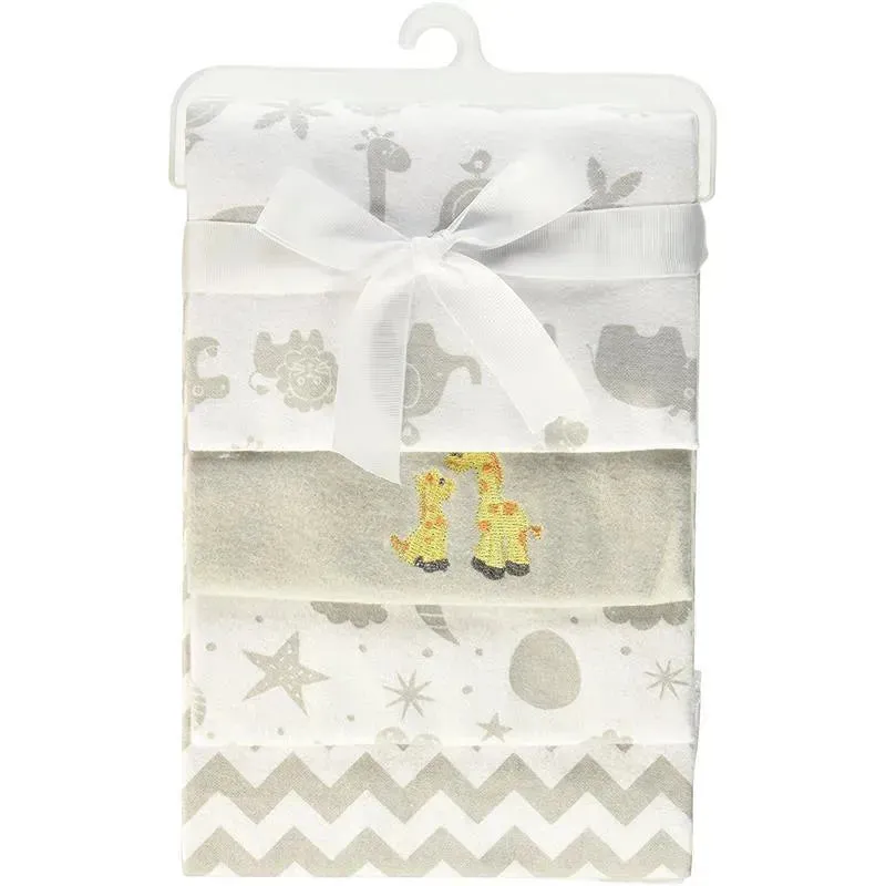 Spasilk 4 Pack Cotton Flannel Receiving Blankets - Grey Animals