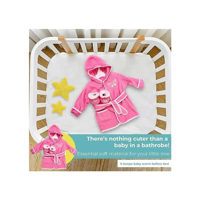 Spasilk - Terry Bathrobe With Booties, Pink Butterfly - Image 3