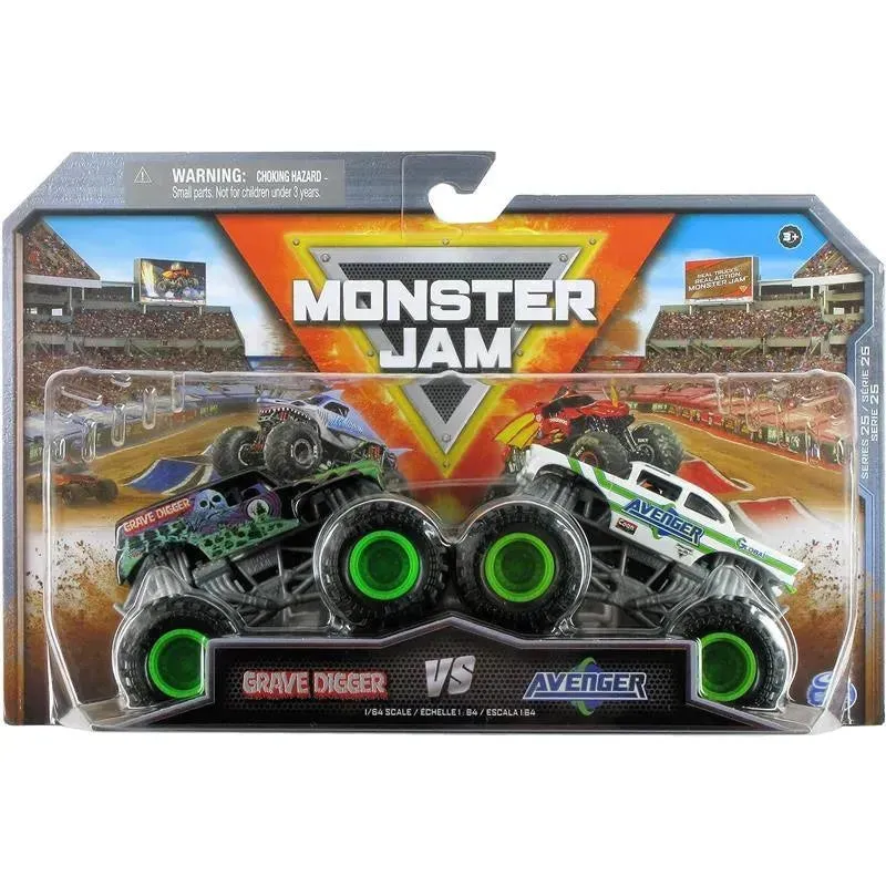 Spin Master - Monster Jam 2023 Official Diecast Truck 2-Pack Series 25 Grave Digger vs Global Avenger, Ages 3+