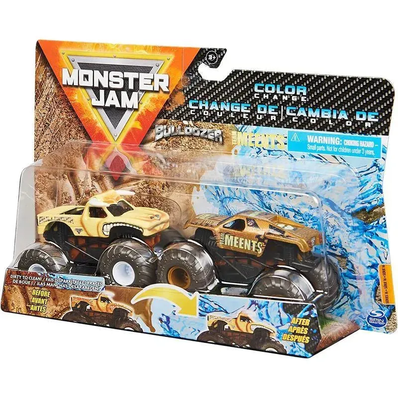 Spin Master Monster Jam, Color-Changing Die-Cast Monster Trucks 2-Pack, 1:64 Scale Bulldozer vs. Team Meents (Styles May Vary) - Image 4