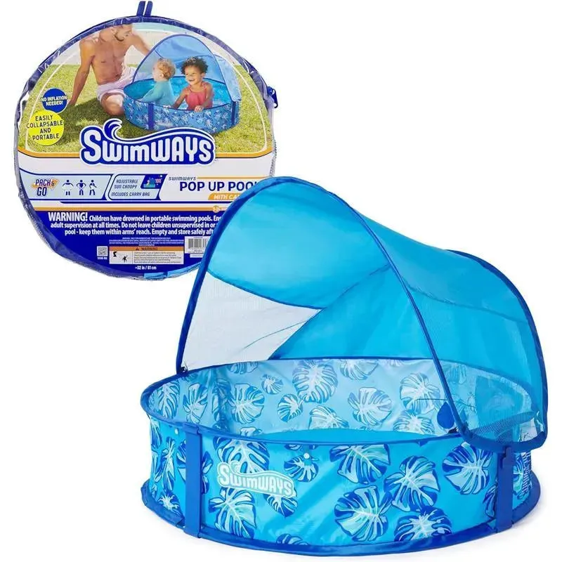 Spin Master - Swimways Elite Pop-Up Pool with Canopy & Carrying Case, for Ages 9-24 Months, 32, Blue