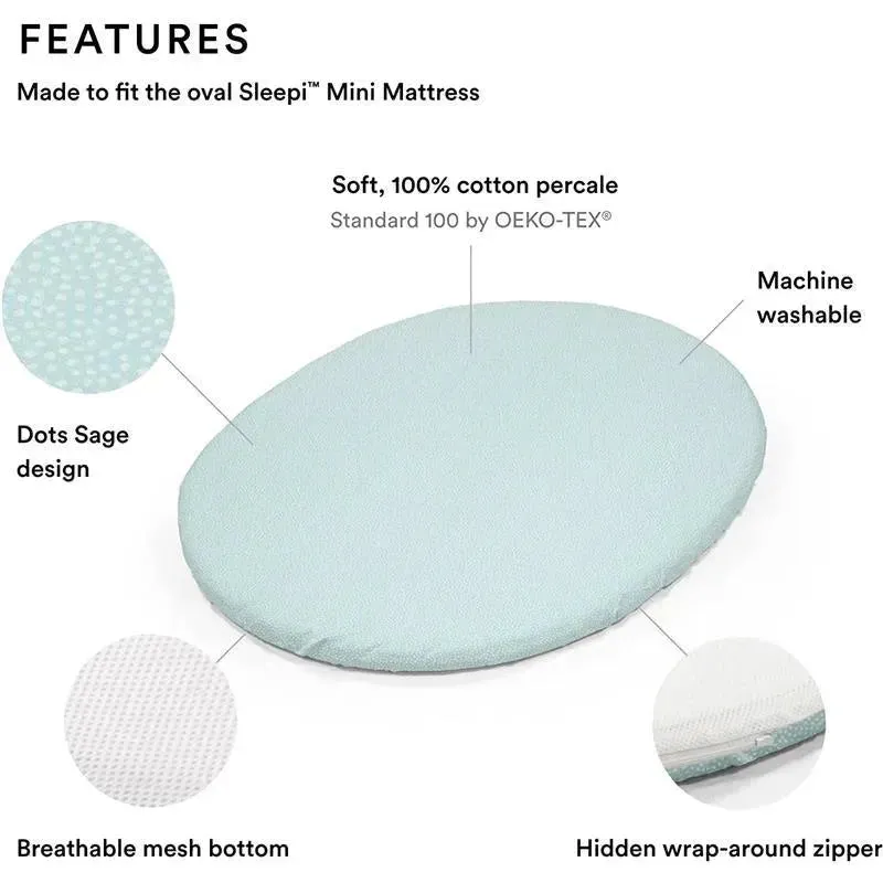 Stokke - Sleepi Mini Fitted Sheet, Dots Sage - Image 2