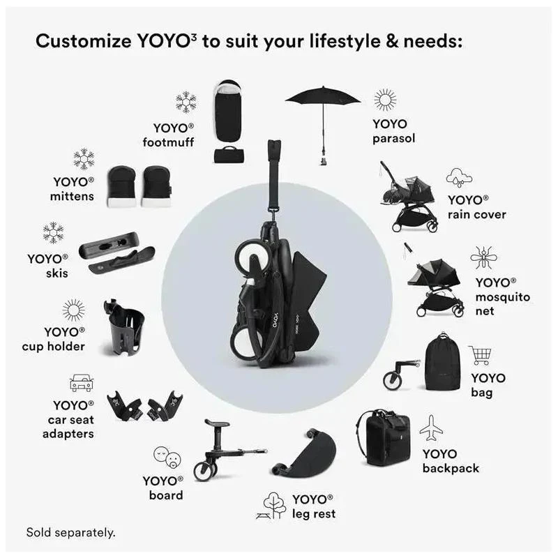 Stokke - Yoyo³ Stroller Bundle, Black And White Frame | Black 6+ Color Pack | Black Newborn Pack - Image 8