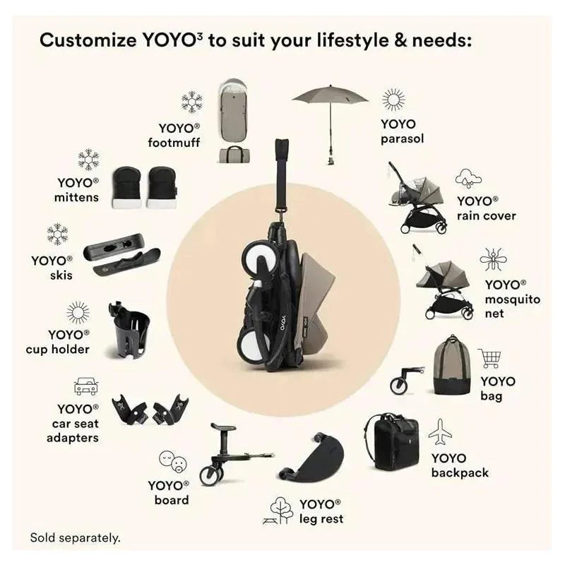 Stokke - Yoyo³ Stroller Bundle, Black Frame | Taupe 6+ Color Pack | Taupe Newborn Pack - Image 7