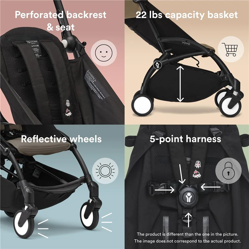 Stokke YOYO3 Frame, Black - Textile Set Not Included - Comes with 5-Point Harness, Multi-Position Reclining Backrest, Canopy Extensions, Padded Sho - Image 6