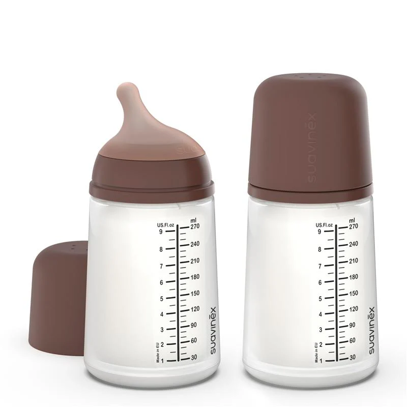 Suavinex 2Pk Zero Zero Anti Colic Baby Bottle, 9 oz/270Ml, Deep Tone, Medium Flow Nipple