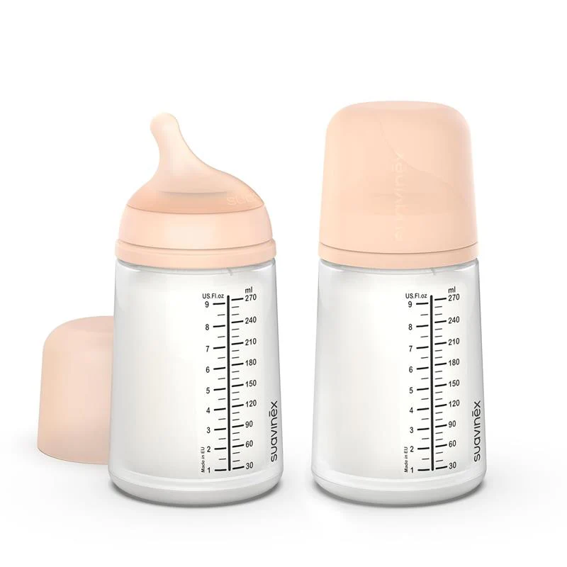 Suavinex 2Pk Zero Zero Anti Colic Baby Bottle, 9 oz/270Ml, Fair Tone, Medium Flow Nipple