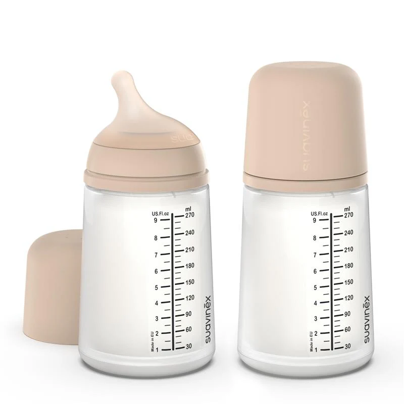 Suavinex 2Pk Zero Zero Anti Colic Baby Bottle, 9 oz/270Ml, Light Tone, Medium Flow Nipple