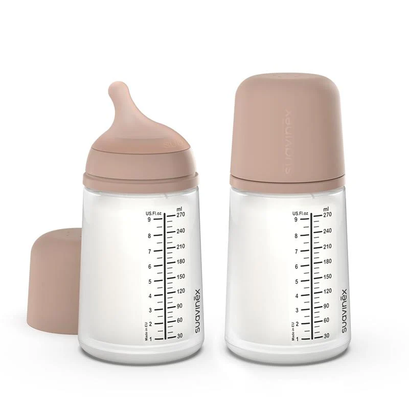 Suavinex 2Pk Zero Zero Anti Colic Baby Bottle, 9 oz/270Ml, Medium Tone, Medium Flow Nipple