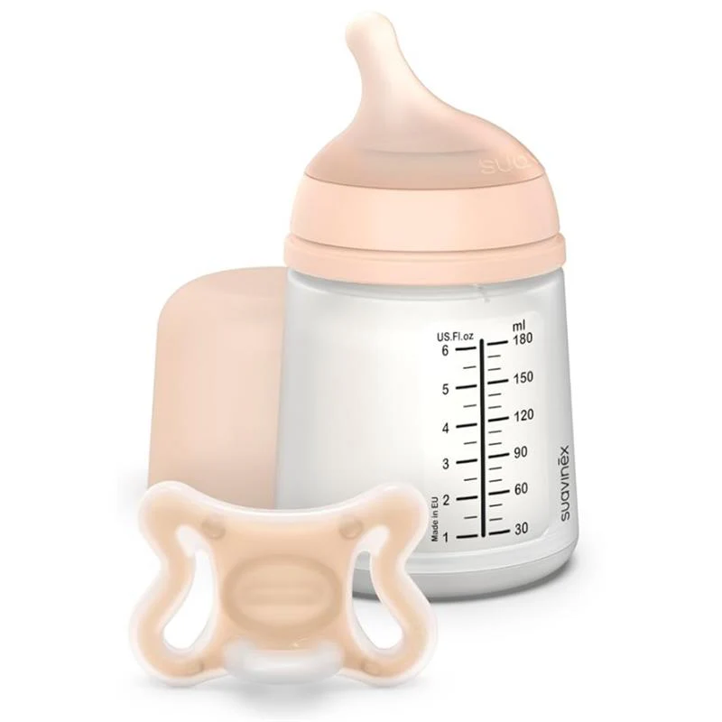 Suavinex Zero Zero Newborn Starter Set Small Anti Colic Baby Bottle + Pacifier, Adaptable Flow, Fair