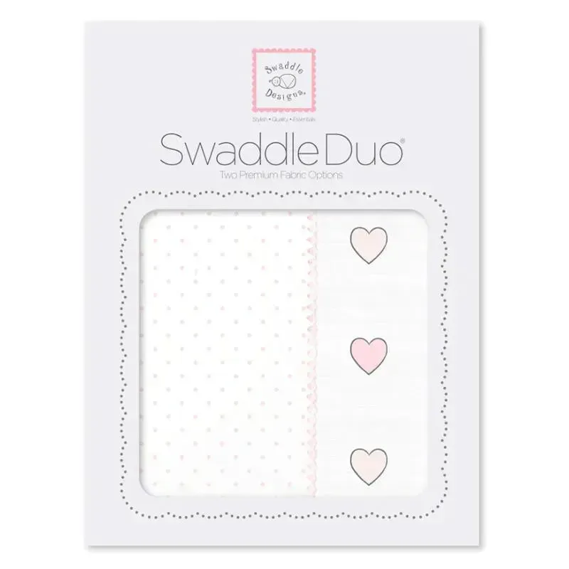 Swaddle Designs - 2Pk Swaddleduo, Pastel Pink Polka Dots + Hearts