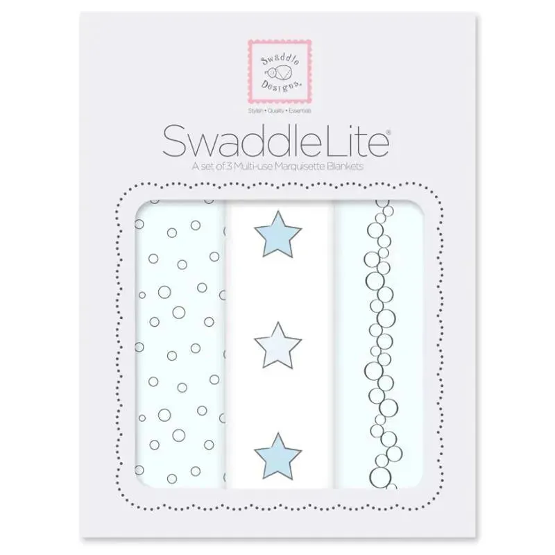 Swaddle Designs - 3Pk Bubble Dots, Stars, Champagne Marquisette Swaddles