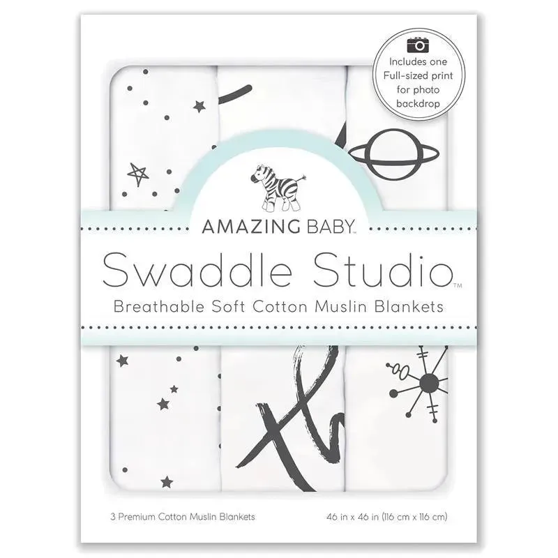 Swaddle Designs - 3Pk Muslin Swaddle Blankets, Love You To The Moon