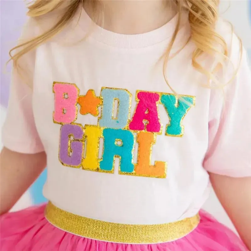 Sweet Wink - Birthday Girl Patch T-Shirt Kids Short Sleeve Shirt - Image 2