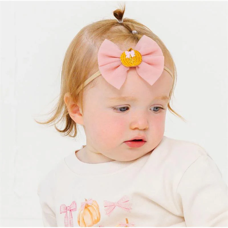 Sweet Wink - Pumpkin Tulle Bow Baby Headband - Image 3