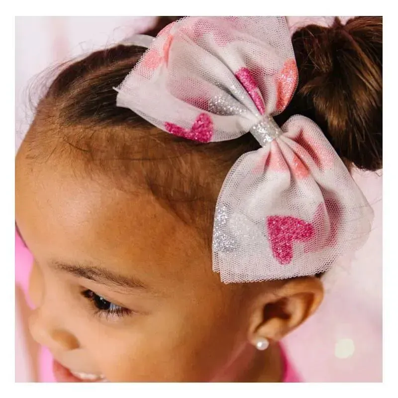 Sweet Wink - Valentine's Day Glitter Heart Tulle Bow Headband - Image 2
