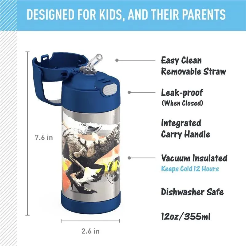 THERMOS - Vacuum Insulated Stainless Steel 12oz Straw Bottle, Jurassic World - Image 5