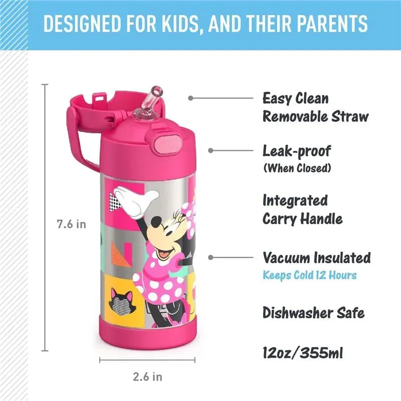 THERMOS - Vacuum Insulated Stainless Steel 12oz Straw Bottle, Minnie Mouse - Image 2