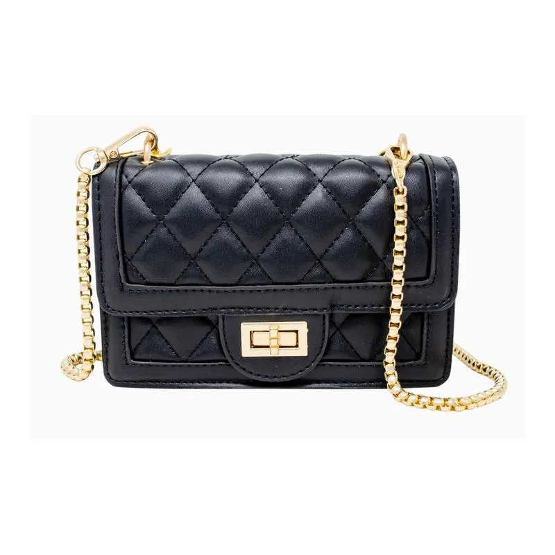 Tiny Treats - Classic Quilted Large Flap Handbag, Black