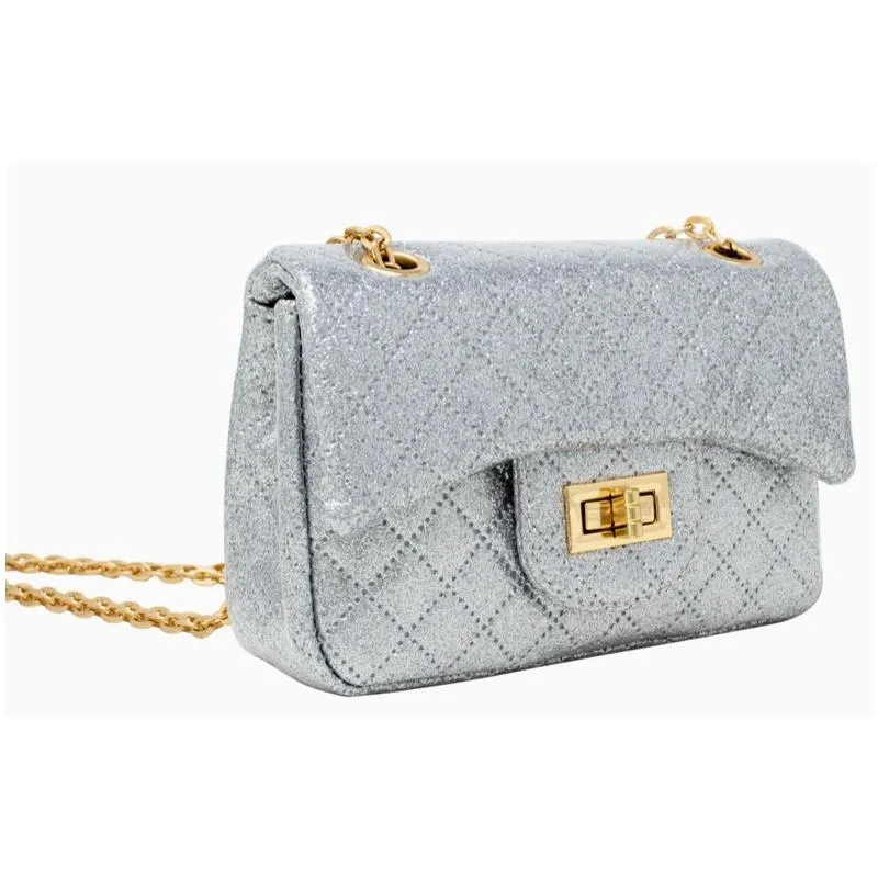 Tiny Treats - Classic Quilted Sparkle Mini Bag, Silver - Image 2