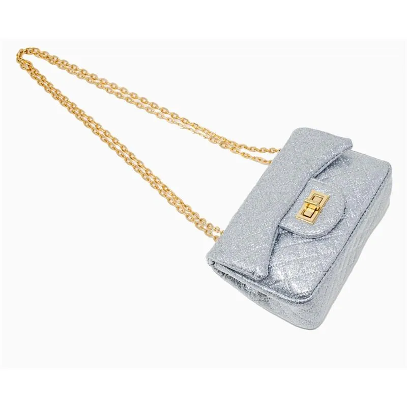 Tiny Treats - Classic Quilted Sparkle Mini Bag, Silver - Image 3