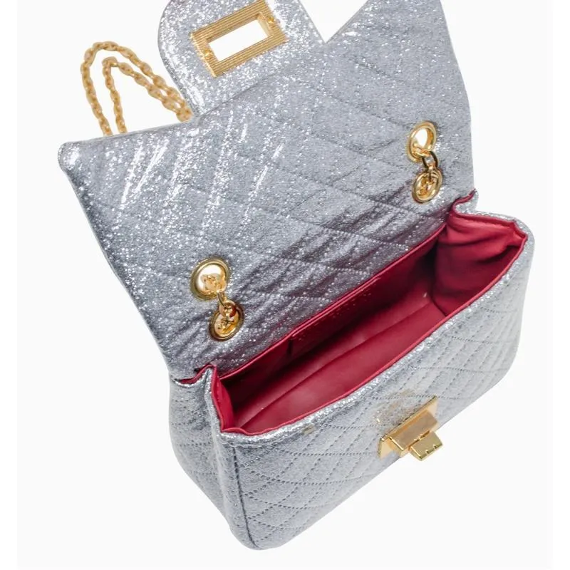 Tiny Treats - Classic Quilted Sparkle Mini Bag, Silver - Image 4