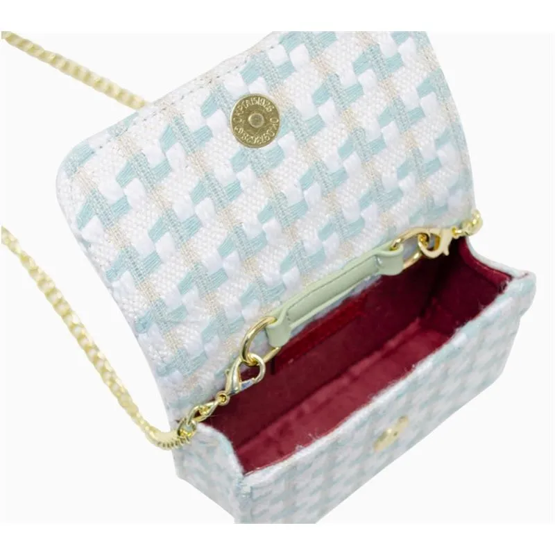 Tiny Treats - Tweed Pearl Handle Bow Purse, Blue - Image 5