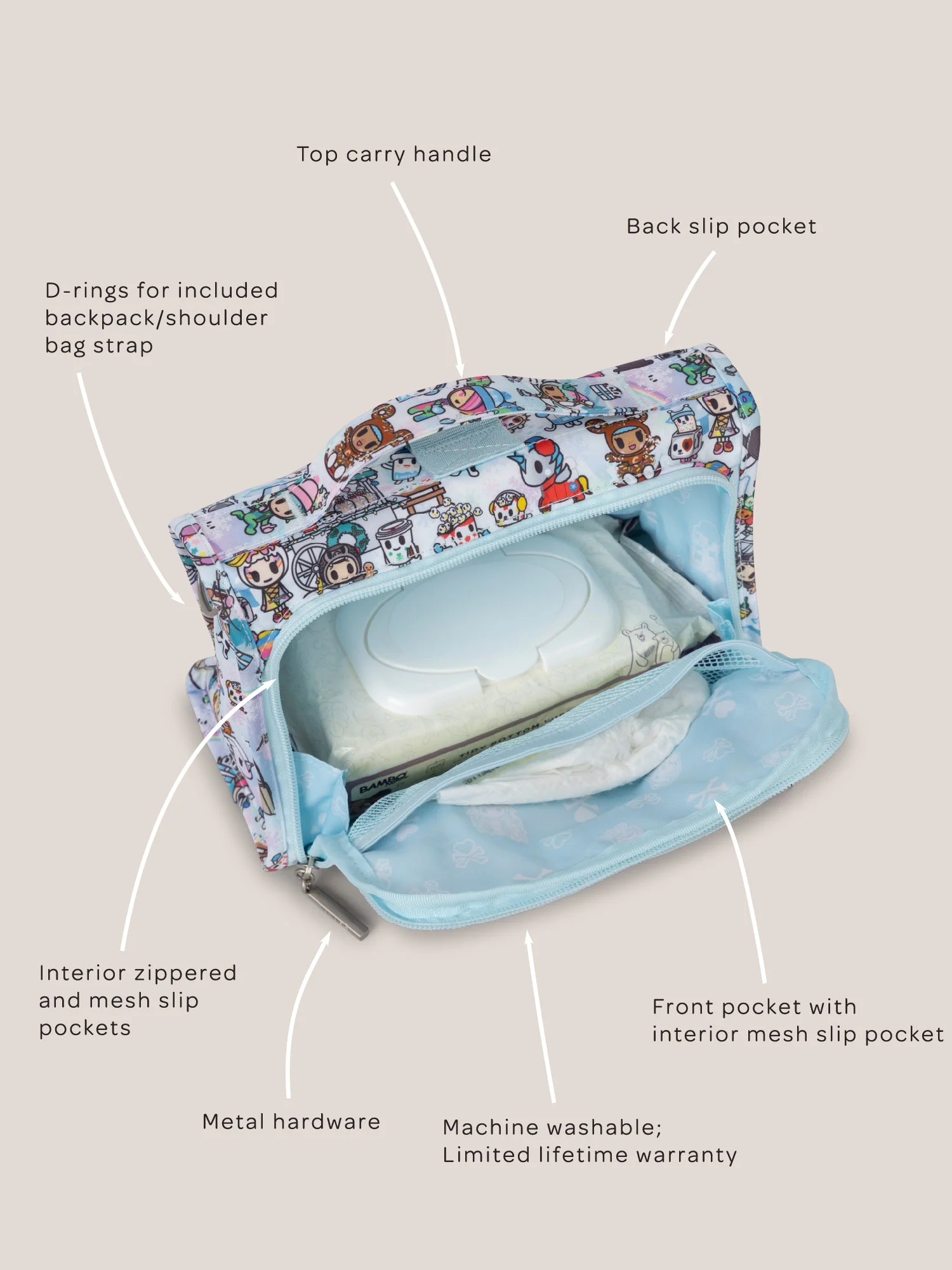 tokidoki Snow Day Bestie Small Messenger Handbag, Backpack — Ice Blue - Image 3