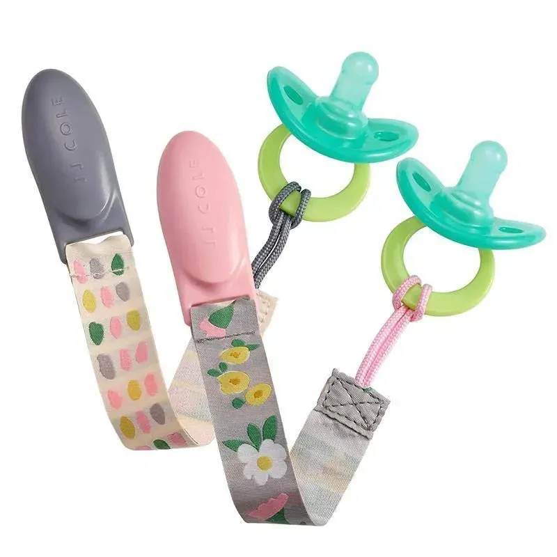 Tomy JJ Cole 2 pk Pacifier Clips, Pink/Grey - Image 4