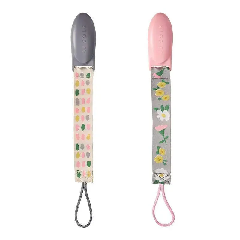 Tomy JJ Cole 2 pk Pacifier Clips, Pink/Grey - Image 6