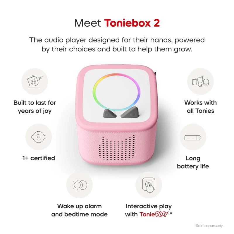 Tonies Toniebox 2 Audio Player Starter Set for Kids 1+ with Playtime Puppy, Cloud Pink - Image 4