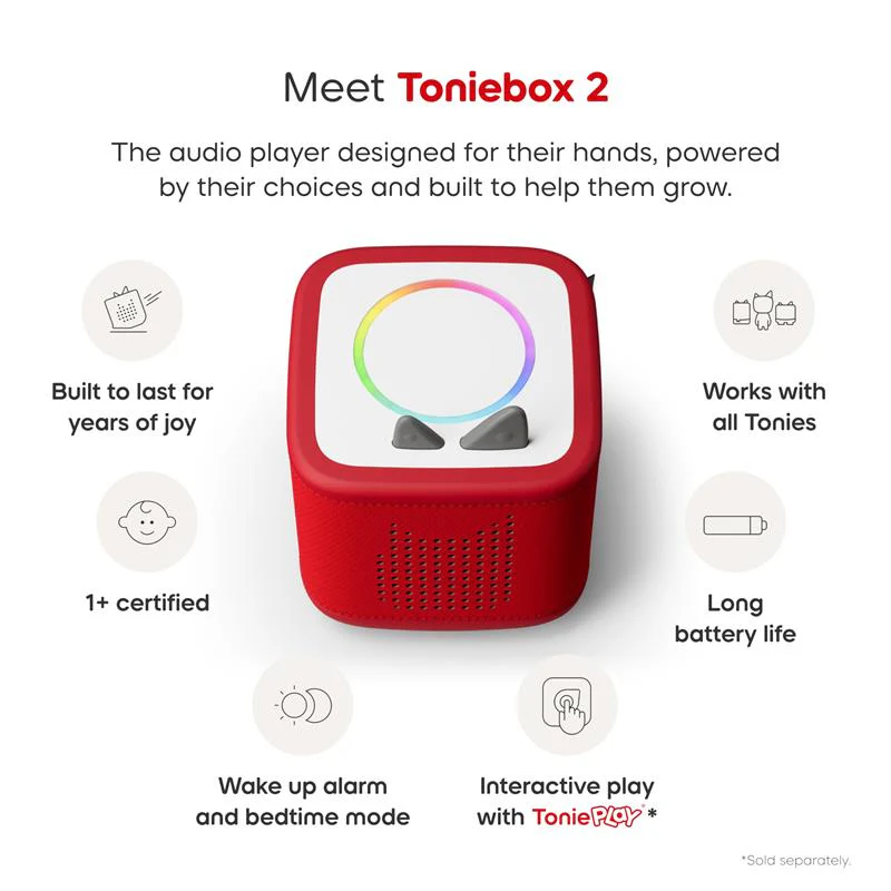 Tonies Toniebox 2 Audio Player Starter Set for Kids 1+ with Playtime Puppy, Sunset Red - Image 4