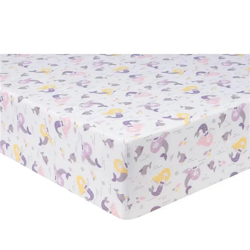 Trend Lab - 2 Pk Microfiber Fitted Crib Sheets, Rainbow/Mermaid - Image 3