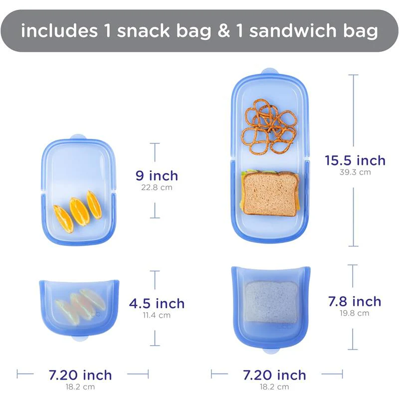 Ubbi 2Pk Platemate Reusable Silicone Storage Bag, Polaris Blue - Image 2
