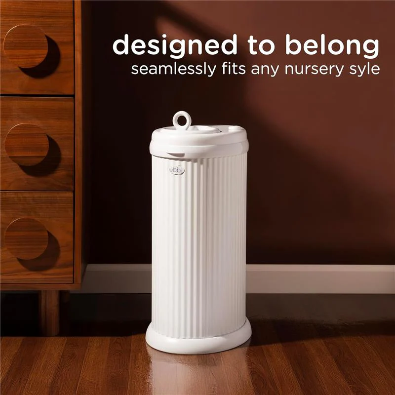 Ubbi Fluted Stainless Steel Diaper Pail, White - Image 3