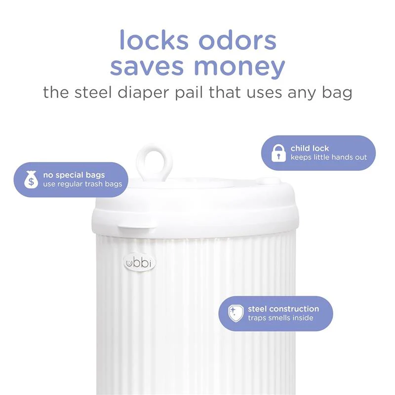 Ubbi Fluted Stainless Steel Diaper Pail, White - Image 4