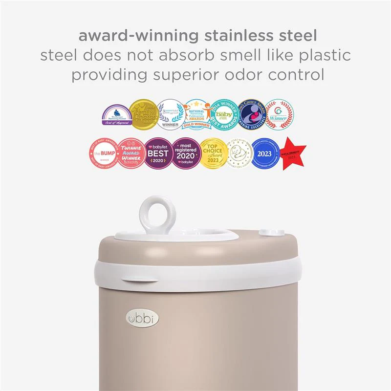 Ubbi - Stainless Steel Diaper Pail, Odor Locking, No Special Bag Required, Taupe - Image 5
