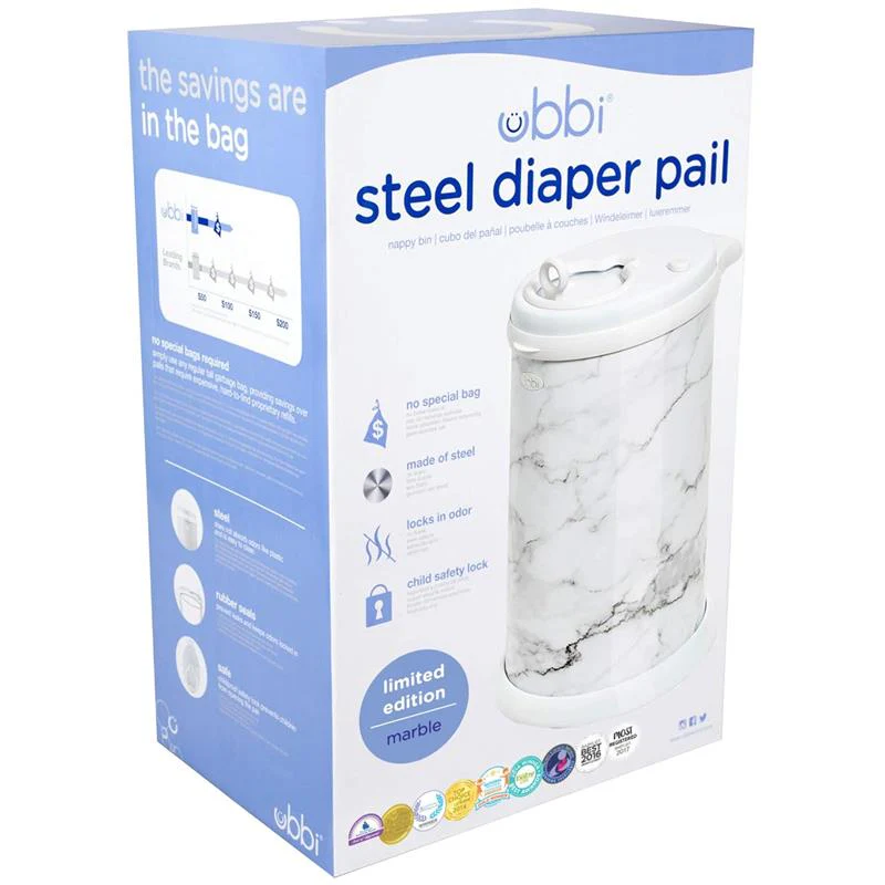 Ubbi - Steel Diaper Pail, Odor Locking, No Special Bag Required, Marble - Image 3