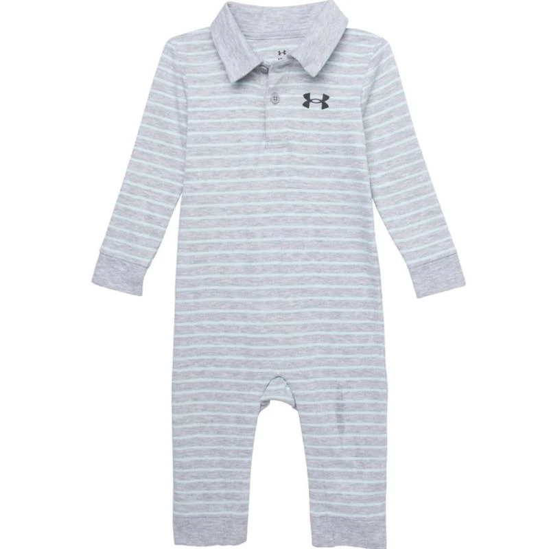 Under Armour - Baby Boy Stripe Polo Coverall, Mod Gray