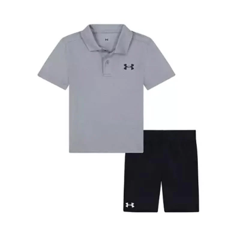 Under Armour Kids - Boy Short Sleeve Polo Short Set, Steel