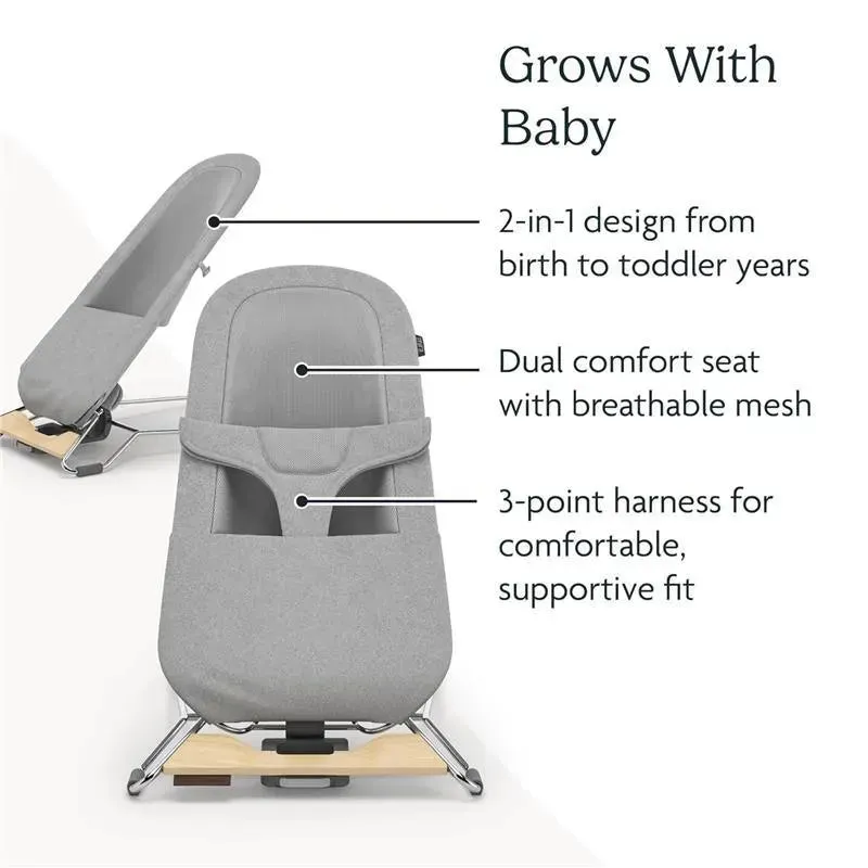 Uppababy - Mira 2-In-1 Bouncer And Seat, Charlie - Sand Mélange | Silver Frame | Birch Wood - Image 6