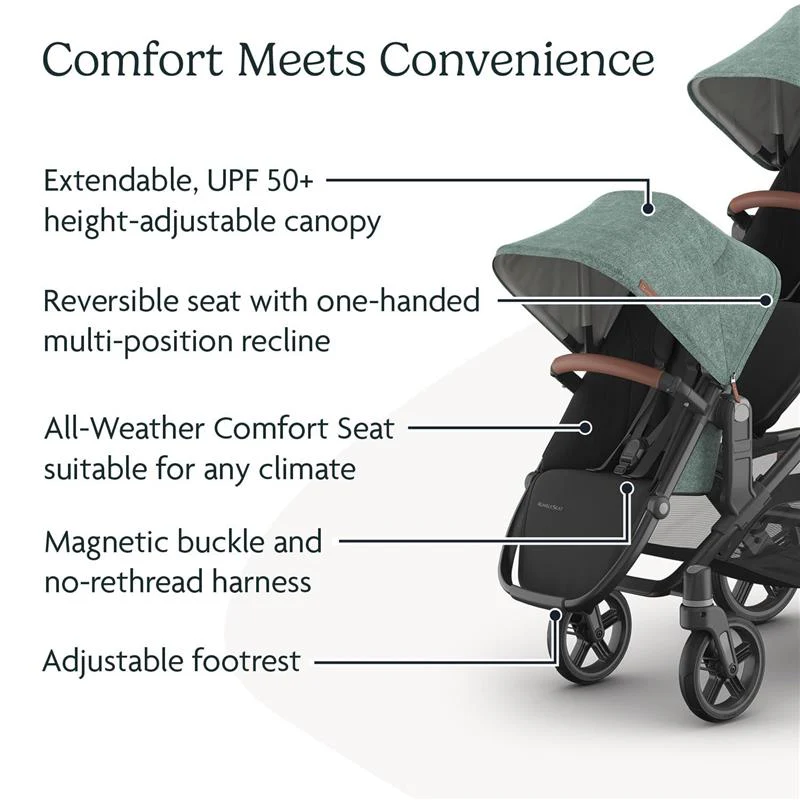 Uppababy - Rumbleseat V3 Second Lower Seat, Green (Mélange/Carbon Frame/Saddle Leather) - Image 3