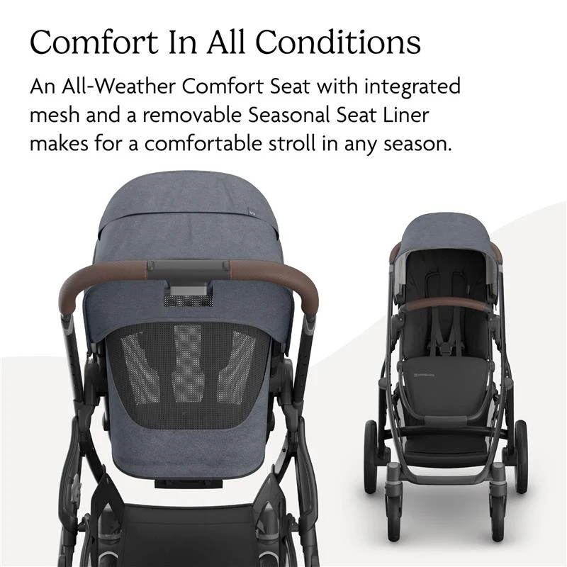 Uppababy - Vista V3 Stroller, Julian (Dusty Blue Mélange/Carbon Frame/Chestnut Leather) - Image 4