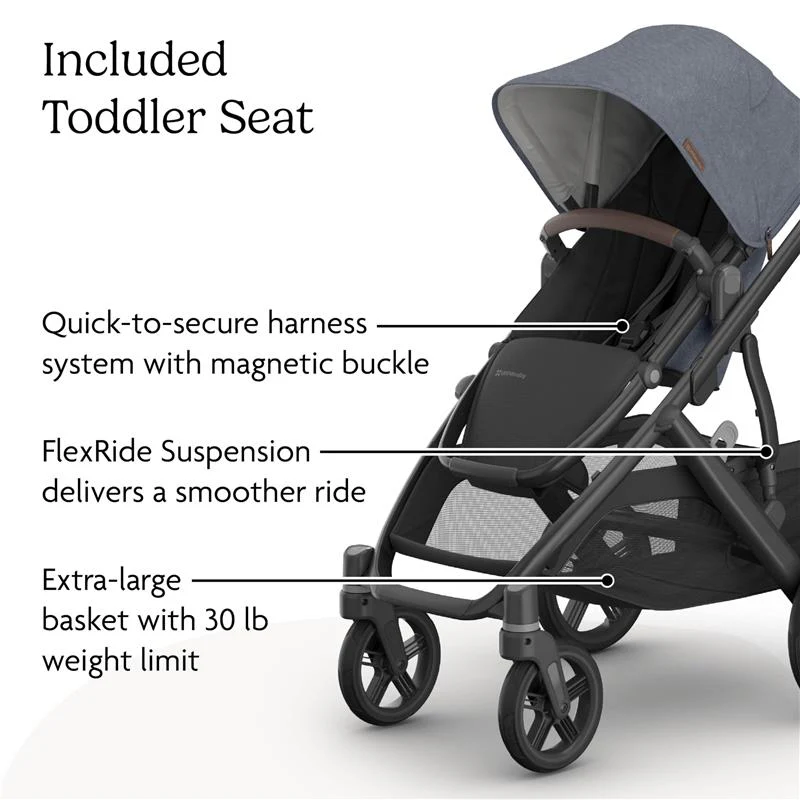 Uppababy - Vista V3 Stroller, Julian (Dusty Blue Mélange/Carbon Frame/Chestnut Leather) - Image 5
