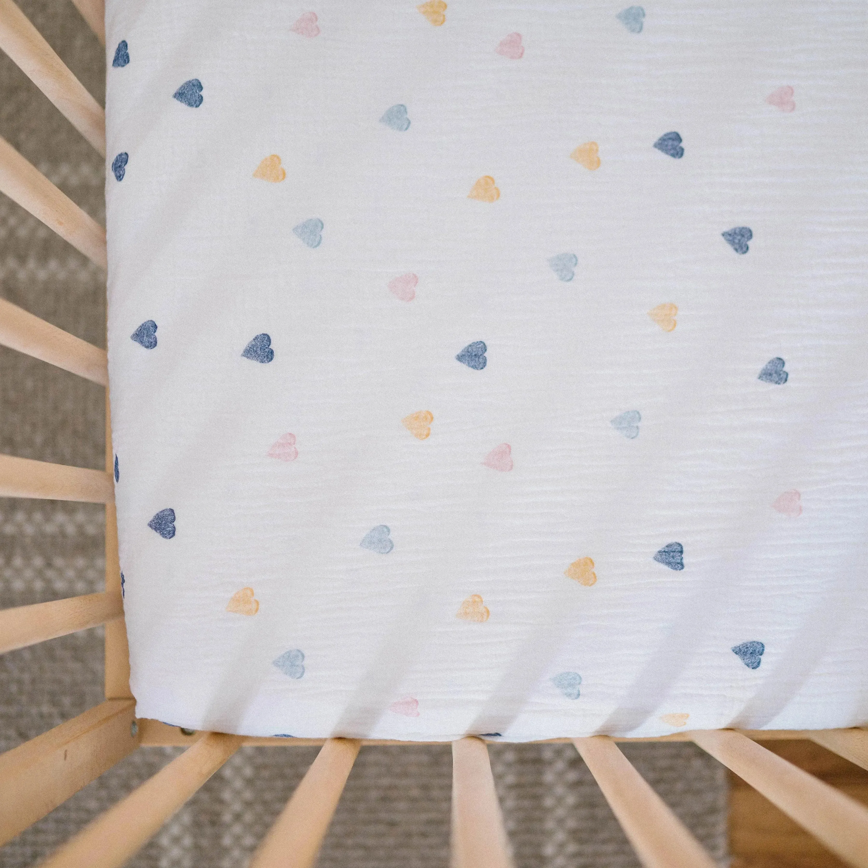 Waterproof Cotton Crib Sheet - Muslin Hearts - Image 2