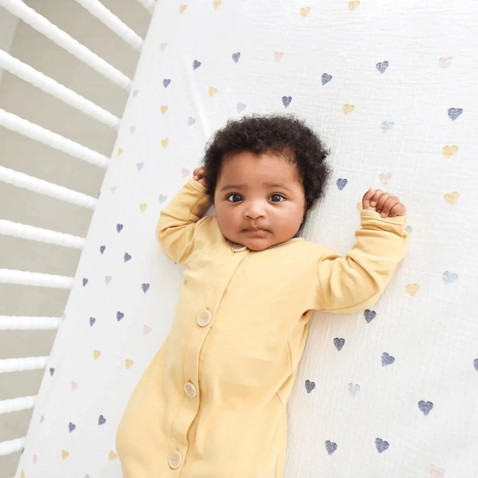 Waterproof Cotton Crib Sheet - Muslin Hearts - Image 5