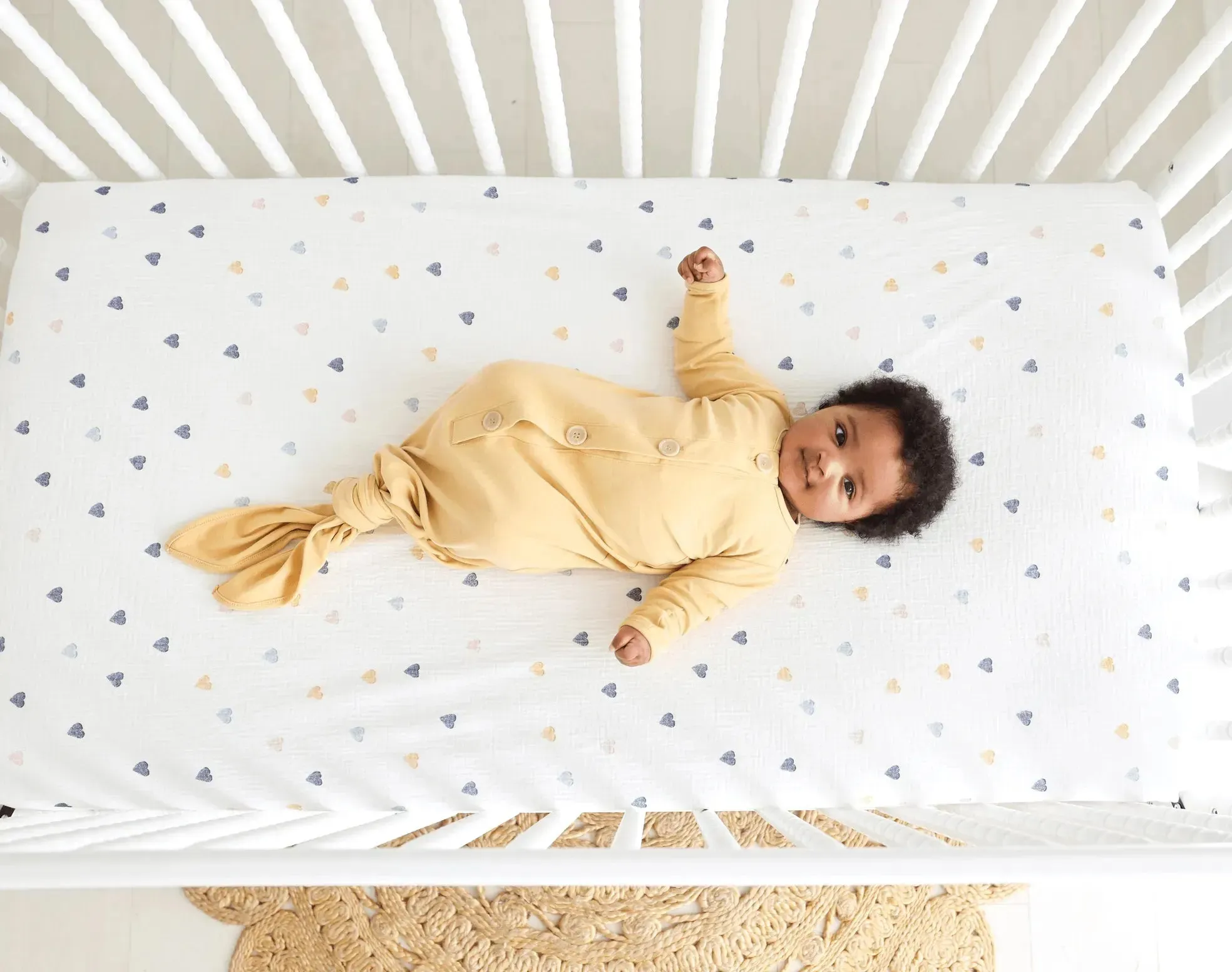 Waterproof Cotton Crib Sheet - Muslin Hearts - Image 6